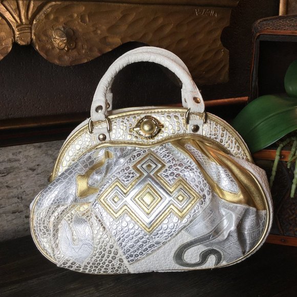 Vintage NAS 80's geometric patchwork leather Handbags - Picture 1 of 6